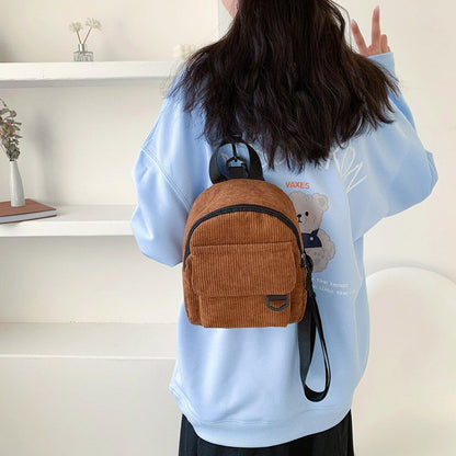 Women Corduroy Backpack Winter Small School Bag College Mini 230*190*90mm Purple