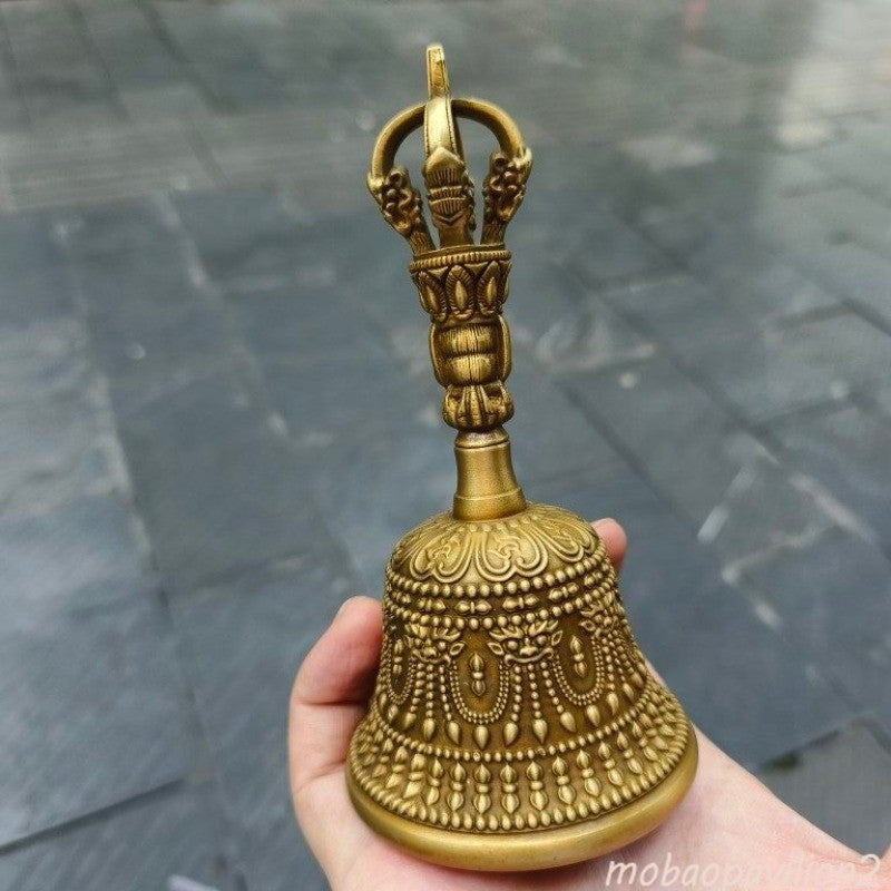 13cm Brass Five Shares King Kong Hand-cranked Bell Collection Decoration