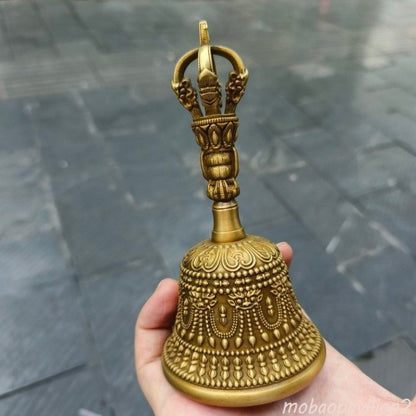 13cm Brass Five Shares King Kong Hand-cranked Bell Collection Decoration