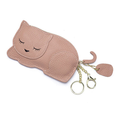 Cute Cat Ultra Thin Purse Wallet Genuine Leather Car Key Bag Mini Coin Bag