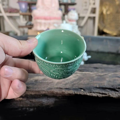 125ML ！！！Chinese antique green glazed dragon patterned master tea cup