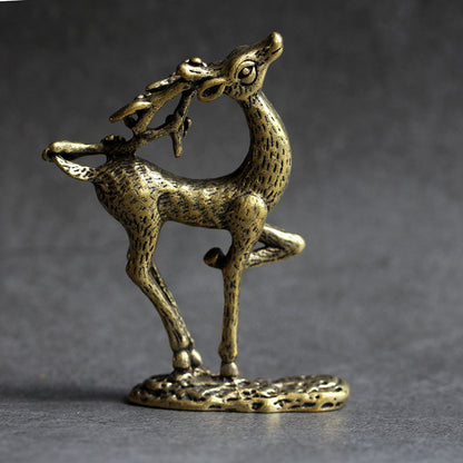 6.7CM Copper Sika deerTrinket Tea Pet Ceremony Antique Bronze Model Figurines
