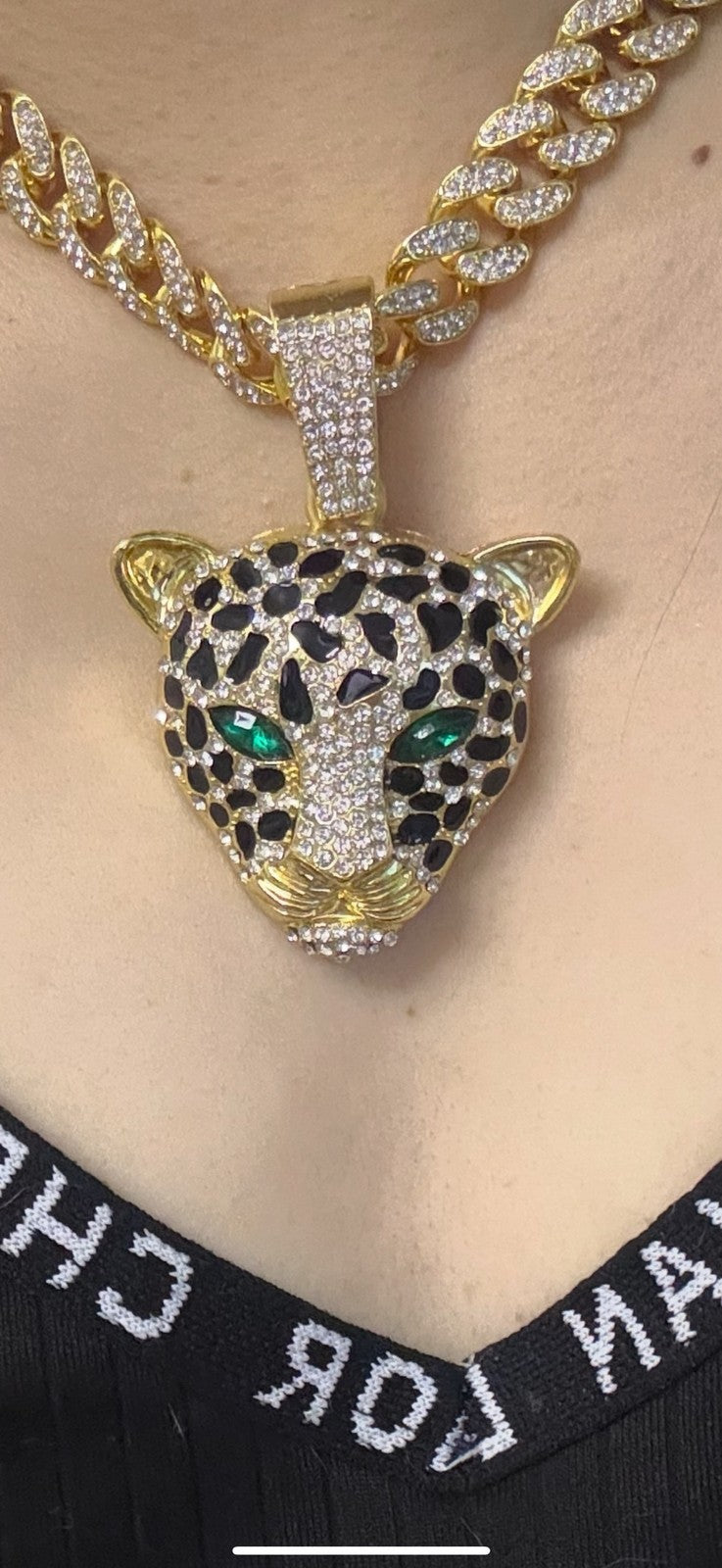 Gold Leopard Head Cuban Chain Iced Out Hip Hop Gothic Rapper Necklace