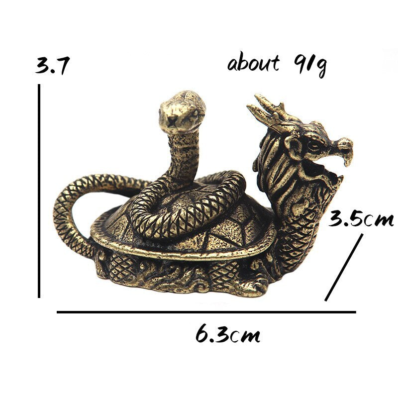Pure Copper Mythical Beast Dragon Turtle Snake Statue Vintage Animal Figurines