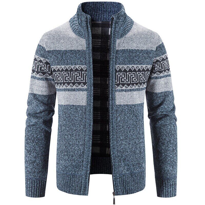 Men's Cardigan Sweater Fall Stand Collar Fleece Full Zip Male Clothing Coat
