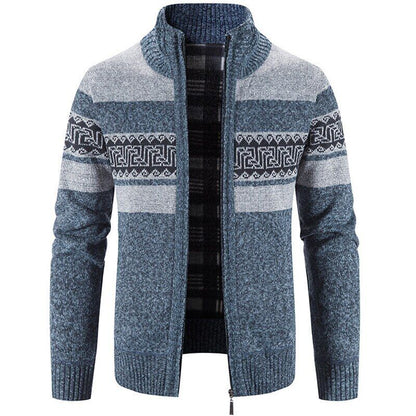 Men's Cardigan Sweater Fall Stand Collar Fleece Full Zip Male Clothing Coat