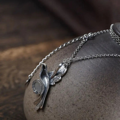 Burnt Blue Magpie Pendant with Natural Stone Necklace -