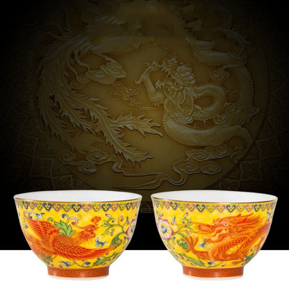 Chinese Tea Cup Dragon Phoenix Print Master Cup 85ml Porcelain Cup Of Tea China
