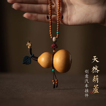 Natural Gourd Car Pendant Olive Pit Lotus Beaded Rearview Mirror Ornament