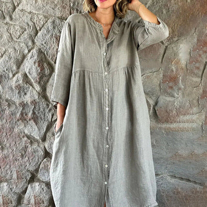 Womens Cotton Linen Shirt Dress Loose Button Up Casual Baggy Long Tops Tunic