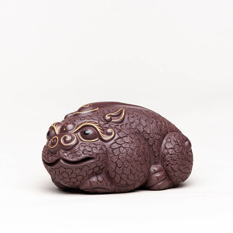 3.74" Chinese Yixing Handmade Purple Clay Tea Pet Statue Ornaments Tea Figurine