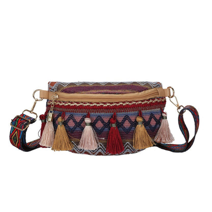 Tassel Braided Crossbody Shoulder Bag Fanny Pack Ethnic Style Traveling Storage
