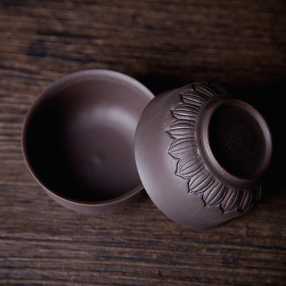 2Pcs Lot Real Yixing Zisha Tea Cup 60Ml Carved Cup of Tea Purple Clay Tea Cups