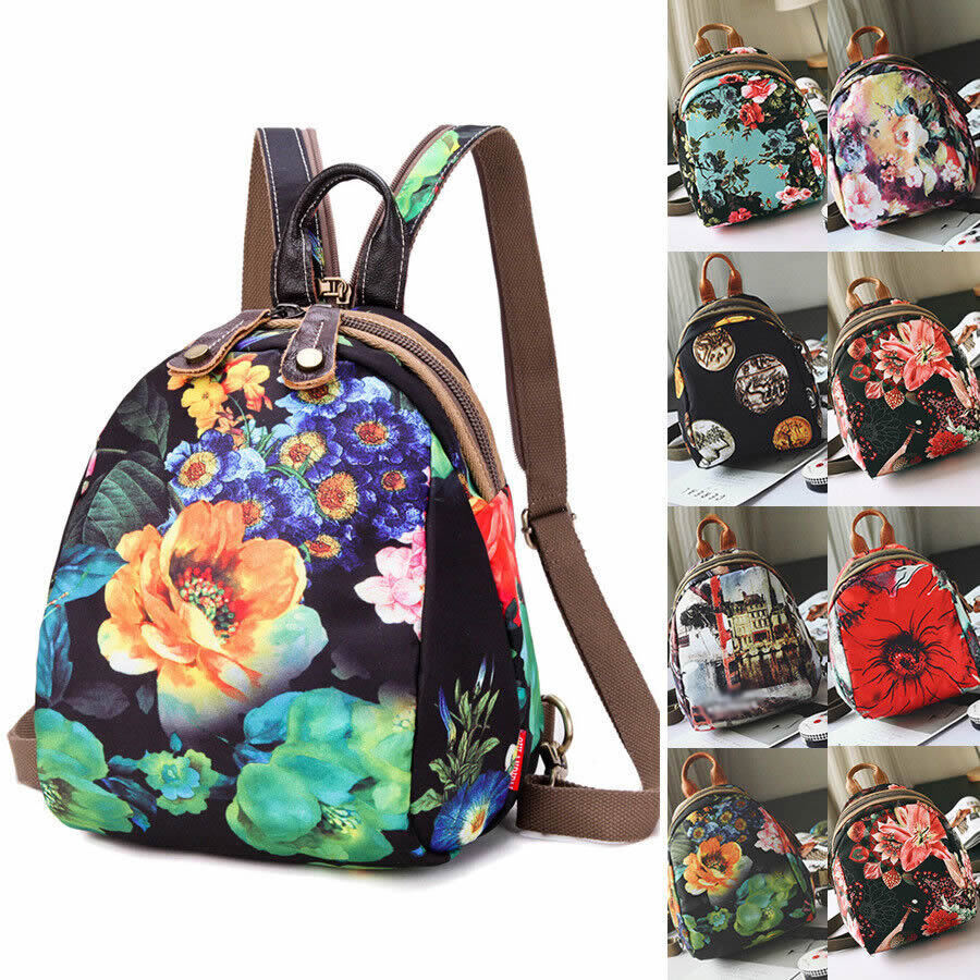 Convertible Floral Nylon Small Backpack Rucksack Sling Bag Chest Pack Purse