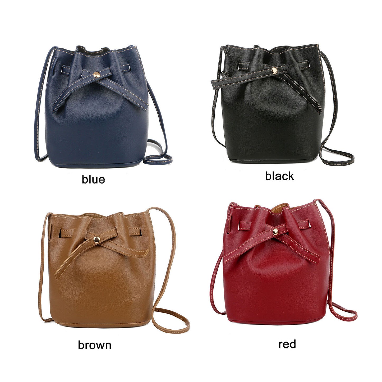 The Bucket Bag Women PU Leather Drawstring Handbag Tote Hobo Handbag Brown USA