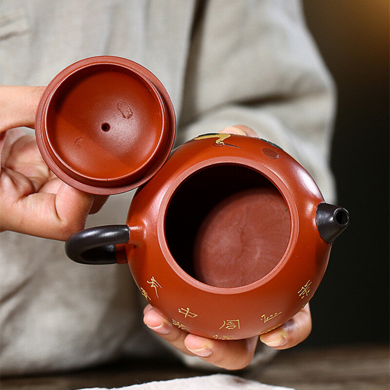 Handmade Tea Pot on Sales Real Yixing Zisha Zhu Clay Marked Pot Crane Relief Pot