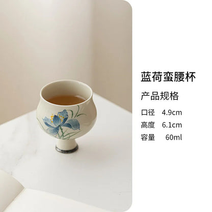 Hand Drawing High Foot Tea Cup Ceramic Thin Waist Tea Set Tasting Cup Household