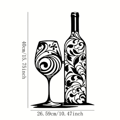 Metal Wine Bottle Wall Art Black Swirl Iron Sculpture Kitchen Home Decor