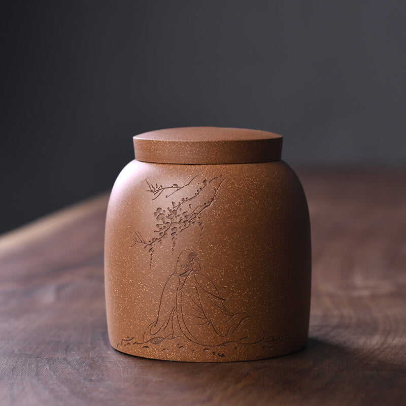 Yixing Zisha Pottery Handmade Old Man Tree Tea Canister Authentic Tea Jar Pot