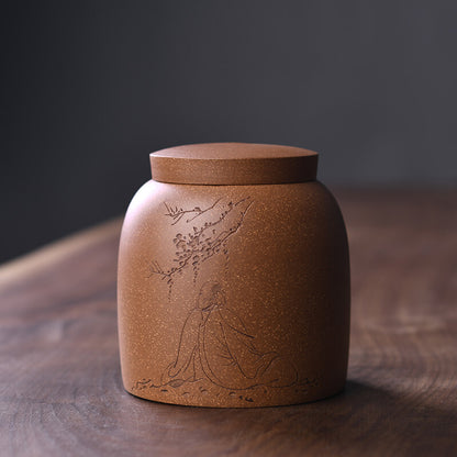 Yixing Zisha Pottery Handmade Old Man Tree Tea Canister Authentic Tea Jar Pot