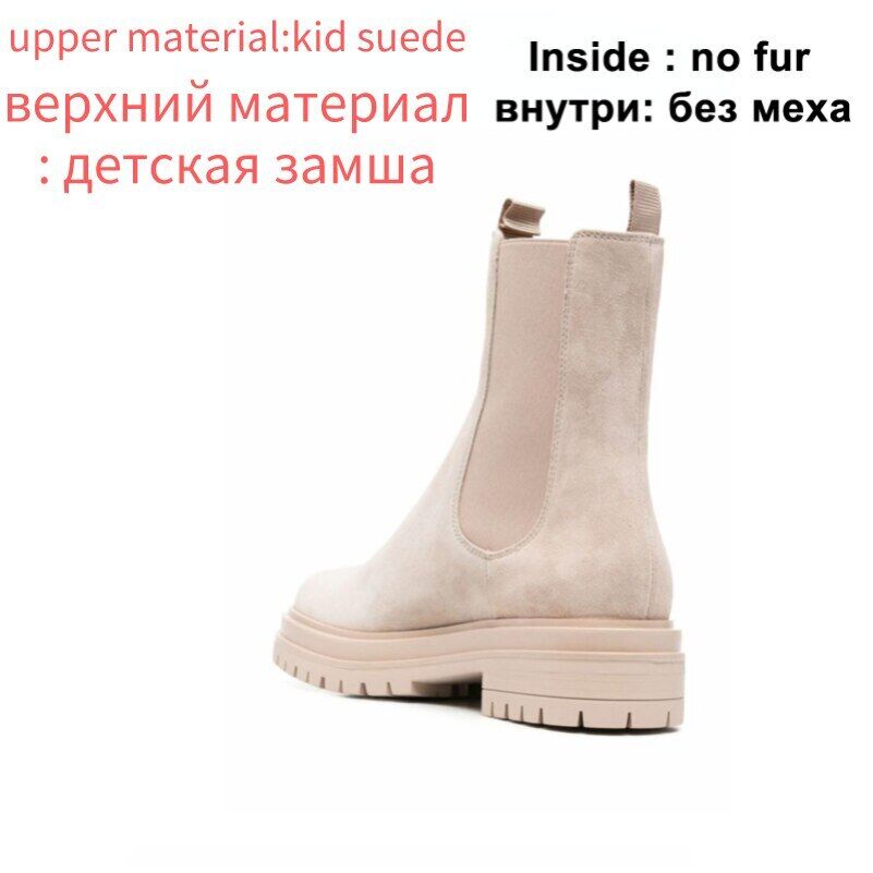 Women Ankle Boots Genuine Leather Boots Platform Chunky Low Heel Short Booties