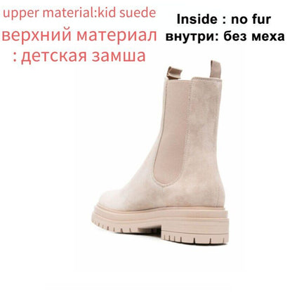 Women Ankle Boots Genuine Leather Boots Platform Chunky Low Heel Short Booties