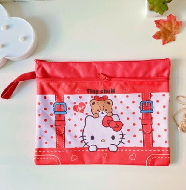 Cute Cartoon File Bag, Canvas A4 Double-Layer Tutoring Bag, Information Bag