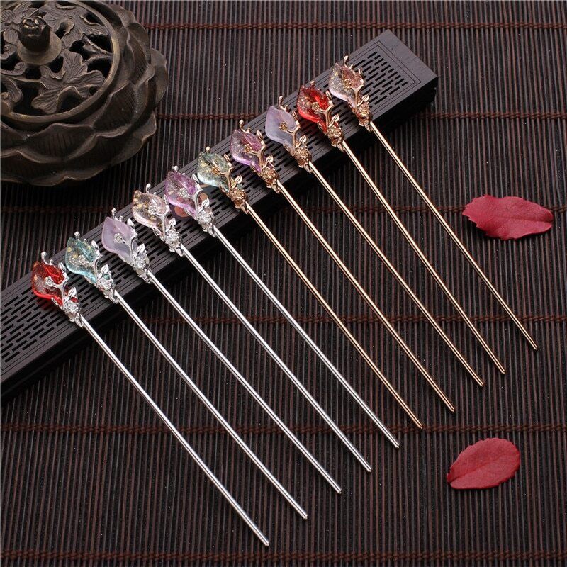 Women Hair Stick Metal Glaze Chopstick Hairwear Retro Chinese Hanfu Accessories