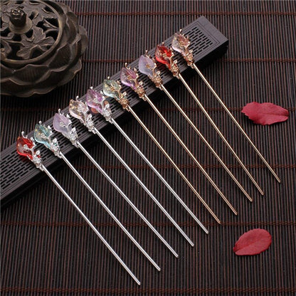 Women Hair Stick Metal Glaze Chopstick Hairwear Retro Chinese Hanfu Accessories