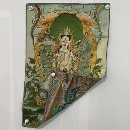 35" Embroidery Tibetan Buddhism Three-eyed Vajra Buddha Thangka Worship buddha