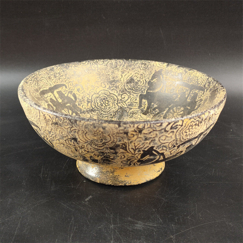 White Marble Carving Horse-Drawn Cart Dragon and Phoenix Tea Bowl Jade Bowl