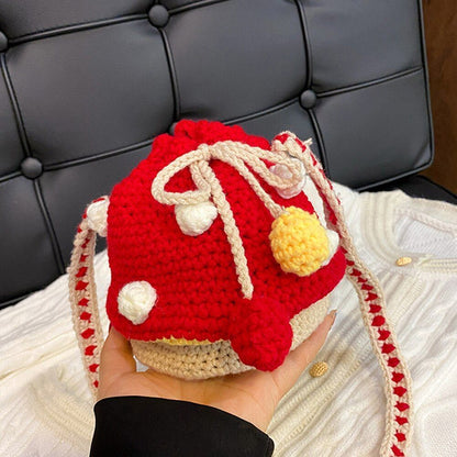 Women Shoulder Bag Knit Mushroom Style Crossbody Bags Casual Mini Purse 15*15*13