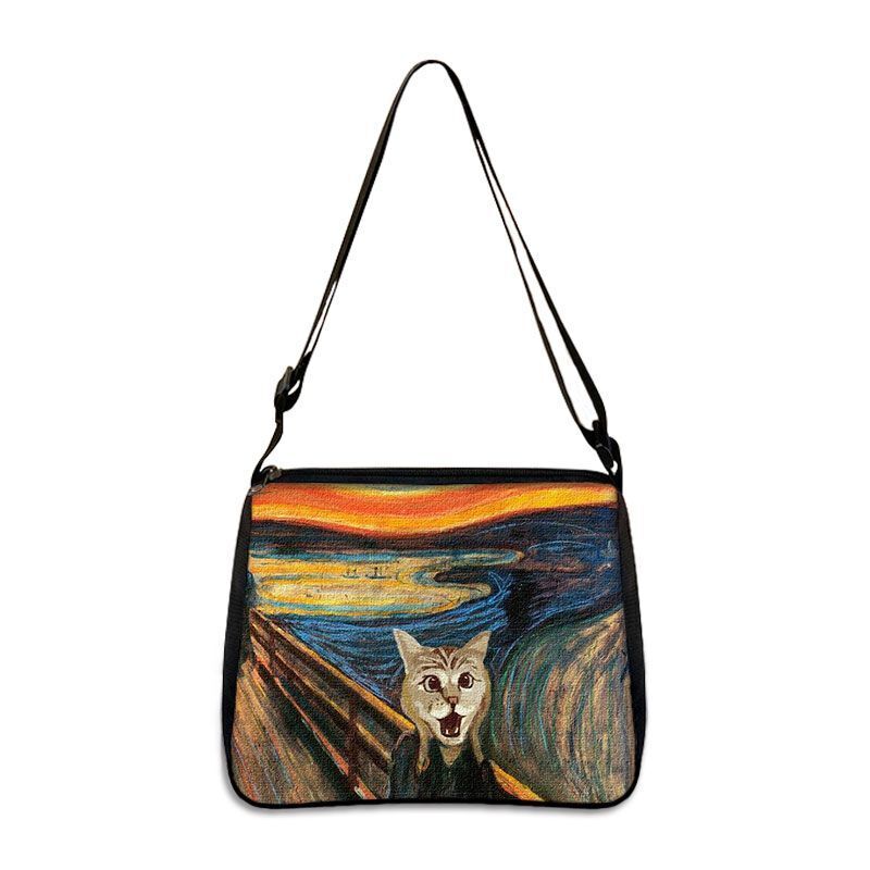 Funny Cat Cosplay Messenger Bag Handbag Canvas Underarm Shoulder Bags Crossbody