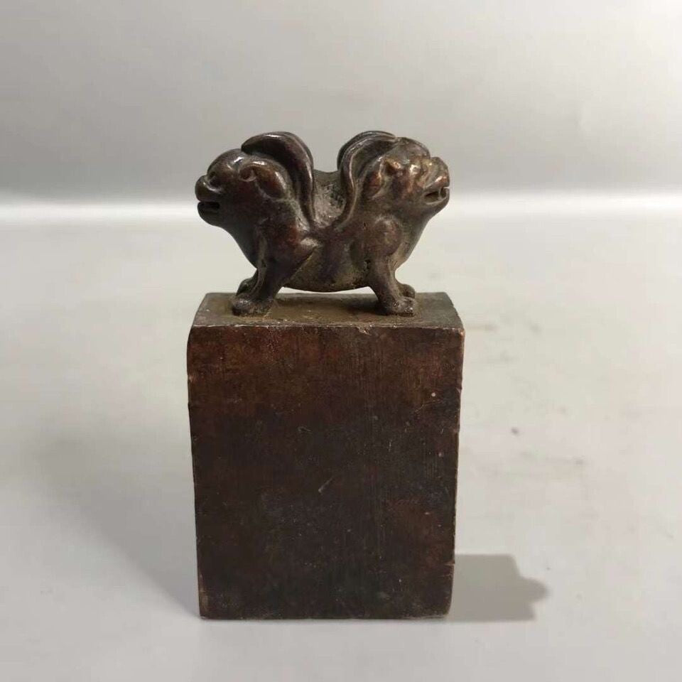 China copper animal table Ornament Statue Tea Pet home decor fortune seal gift