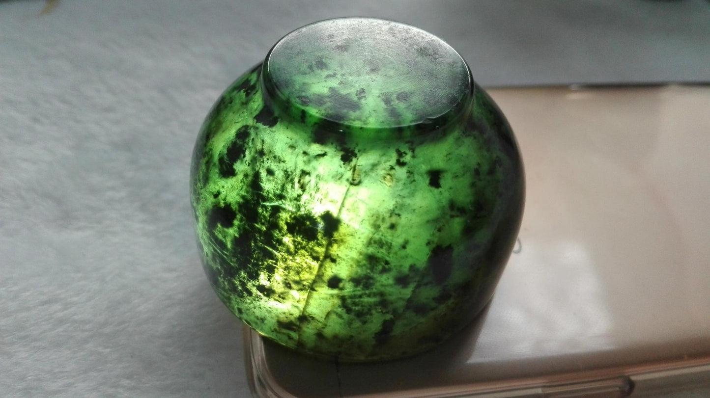 Natural Black Green Jade Cup Bowl Jade Winebowl Diameter 5.2cm 2inch