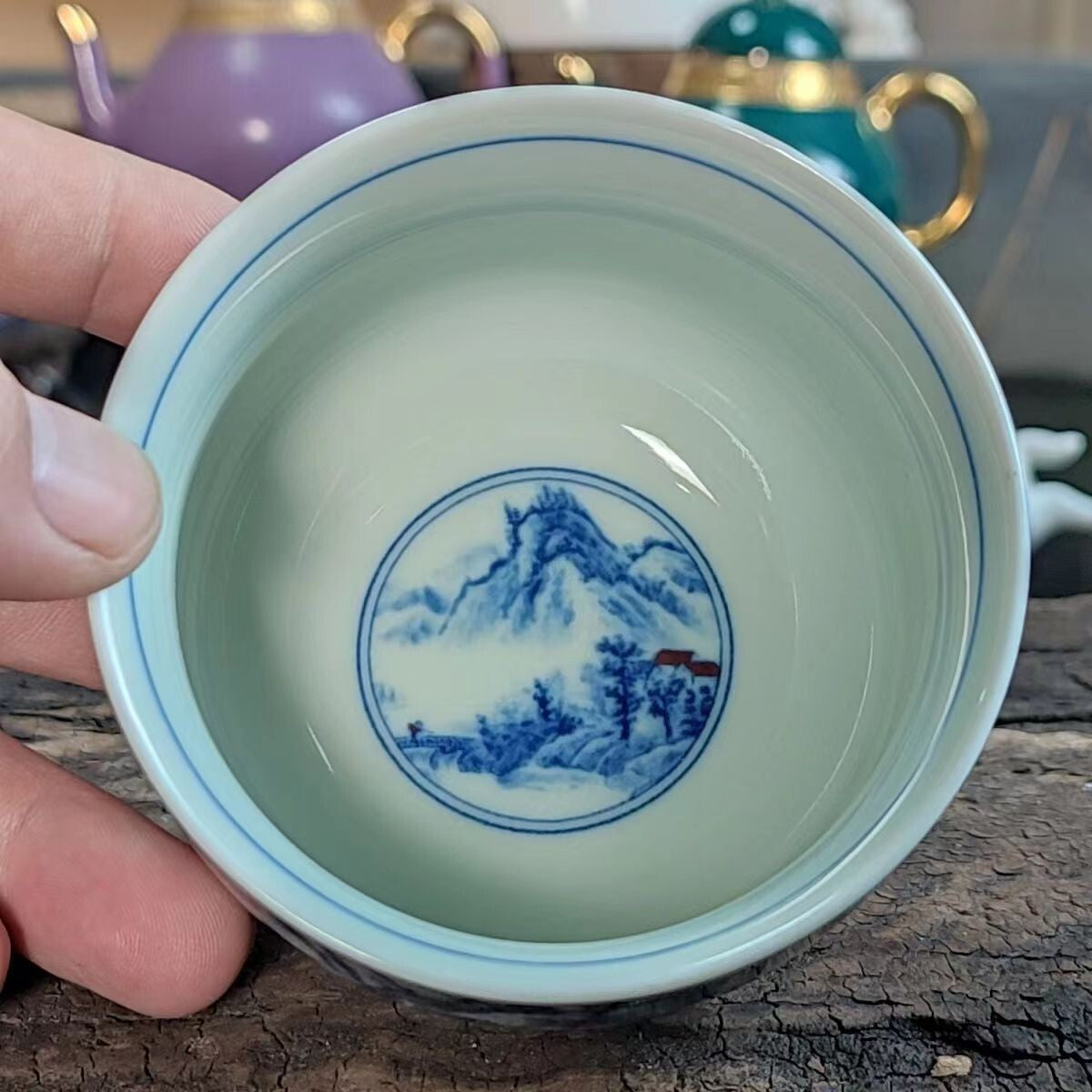 chinese jingdezhen porcelain blue and white tea cup ：scholar