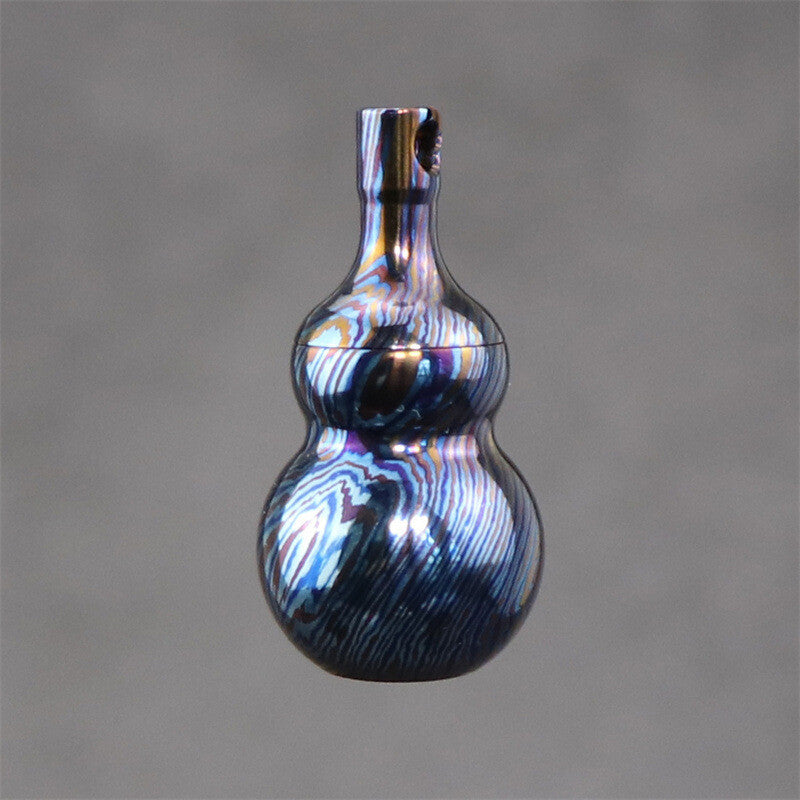 Titanium Timascus Gourd Pill Case Holder Container Waterproof Keychain Pendant
