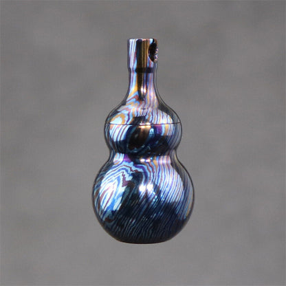 Titanium Timascus Gourd Pill Case Holder Container Waterproof Keychain Pendant