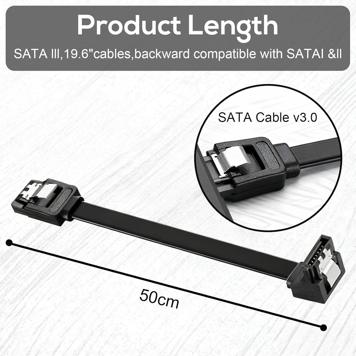 SATA III Cable 6Gbps 90 Degree Right Angle Locking Latch 18 Inches for HDD Lot