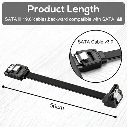 SATA III Cable 6Gbps 90 Degree Right Angle Locking Latch 18 Inches for HDD Lot