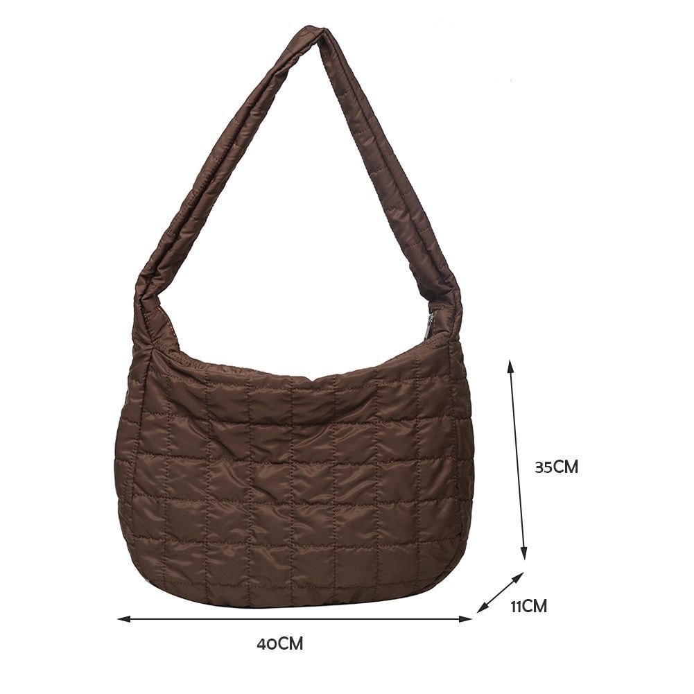 Lattice Pattern Shoulder Bag Cotton Handbag Large Capacity Purse Feather Padded