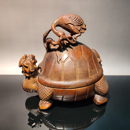 wood carving wooden Incense burner holder decorative dragon turtle sculpture art