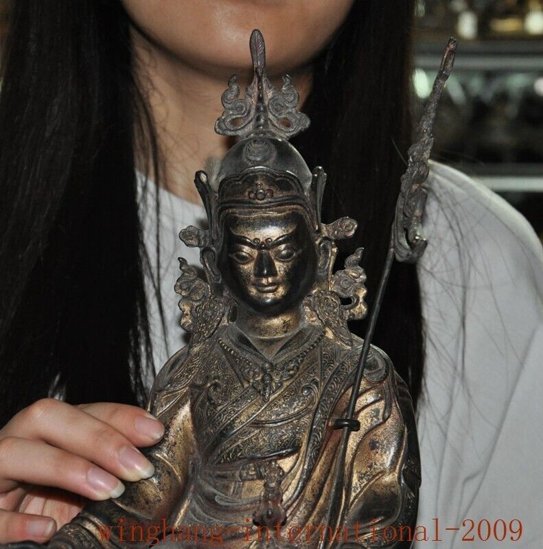 Tibet Buddhism temple bronze Gilt Guru Rinpoche Padmasambhava Buddha Statue