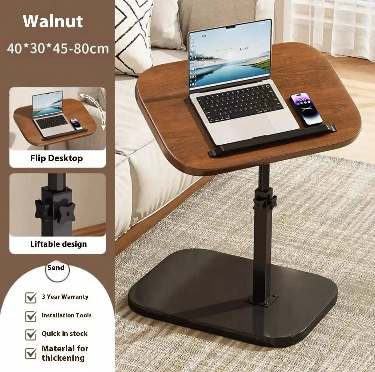 Folding Living Room Desk – Adjustable Bedside Table