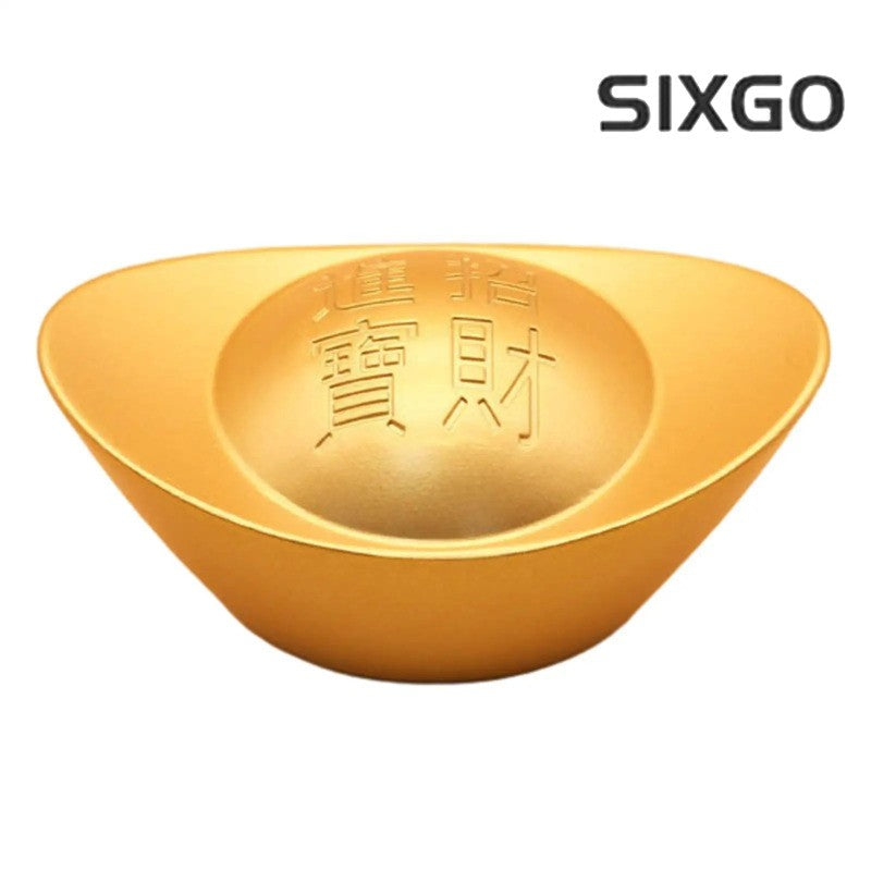 Chinese Retro Auspicious Gold Ingot Statue Wealth Mascot Desktop Ornament