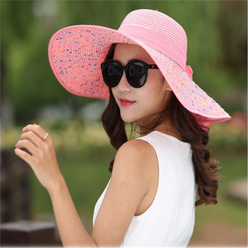 Outdoor Seaside Woman Fashion Big Bow Large Brimmed Cap Foldable Straw Hat