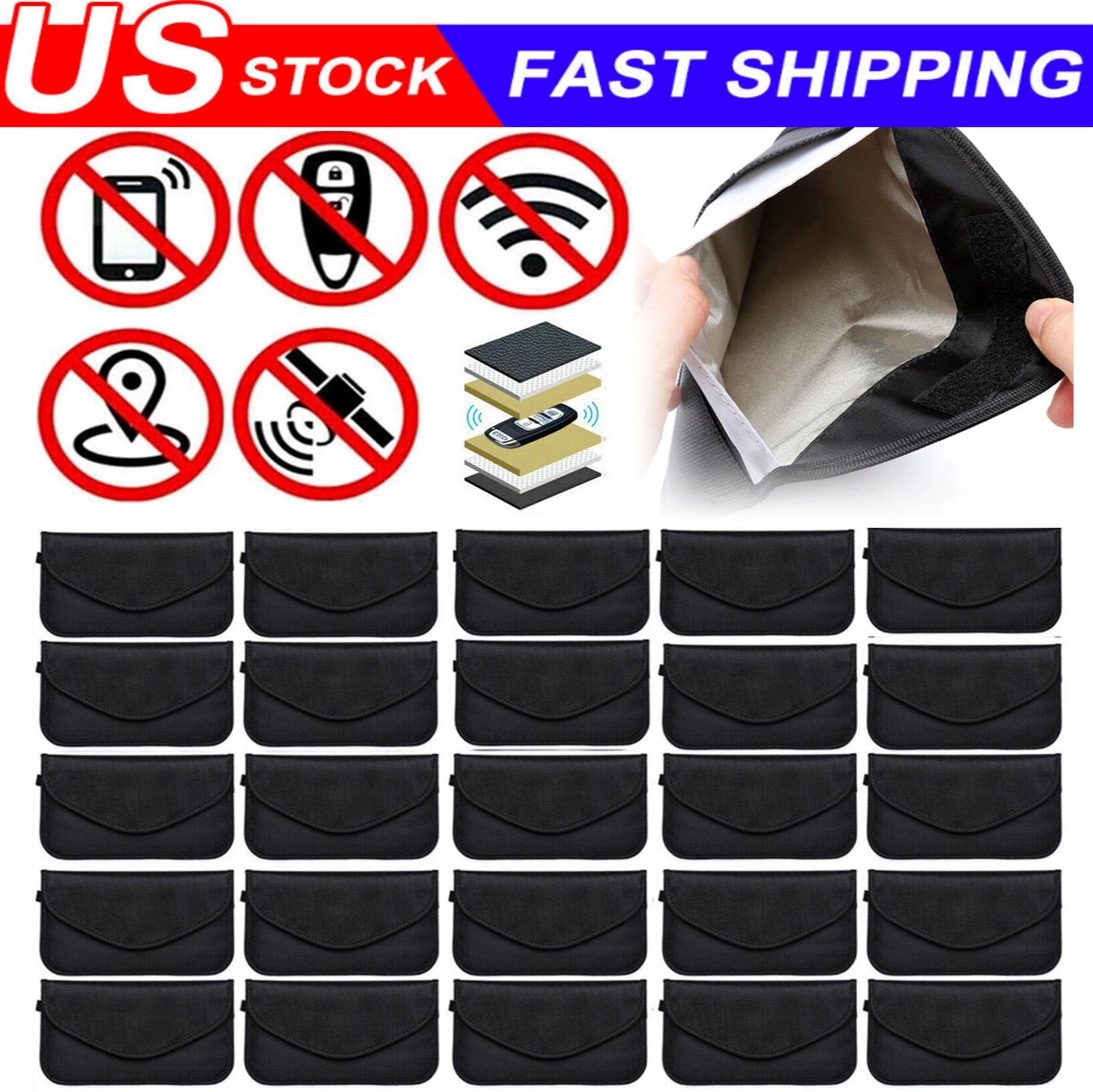 Faraday Bag Cell Phone Wallet Blocker RFID Signal Blocking Shielding Pouch Lot