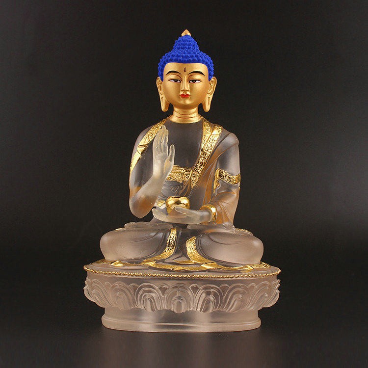 8" Exquisitely Tathagata Fahai Shenghui Buddha Statue Coloured Glaze Decoration