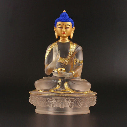 8" Exquisitely Tathagata Fahai Shenghui Buddha Statue Coloured Glaze Decoration