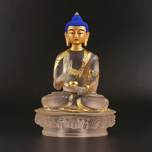 8" Exquisitely Tathagata Fahai Shenghui Buddha Statue Coloured Glaze Decoration